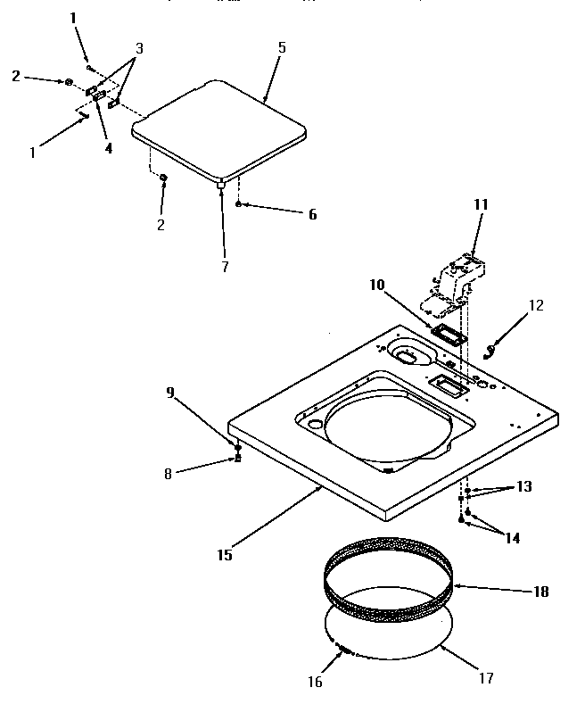 Speed Queen DA3201 cabinet top and loading door diagram
