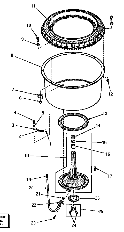 Speed Queen DA3201 agitator post and spin tub diagram