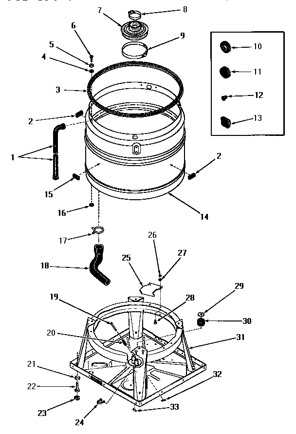 Speed Queen DA3201 boot, chassis and drain tub diagram
