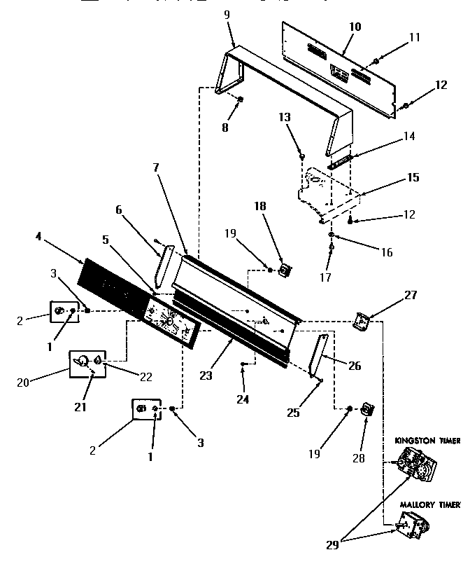 Speed Queen DA6201 control panel, control hood and controls diagram
