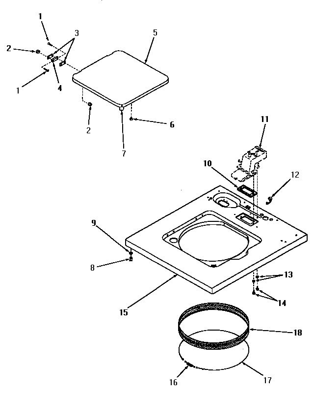 Speed Queen DA6201 cabinet top and loading door diagram