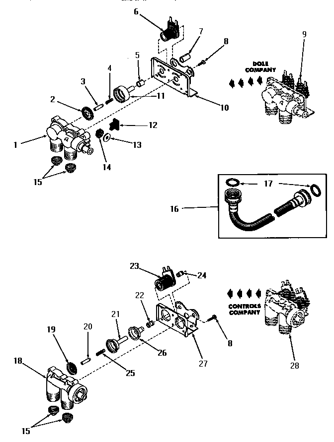 Speed Queen DA6201 25832 and 25833 mixing valve assemblies diagram