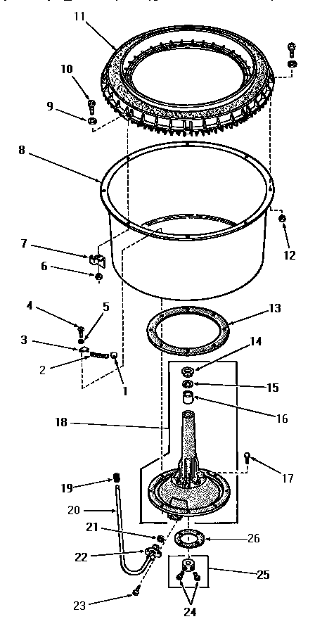 Speed Queen DA6201 agitator post and spin tub diagram