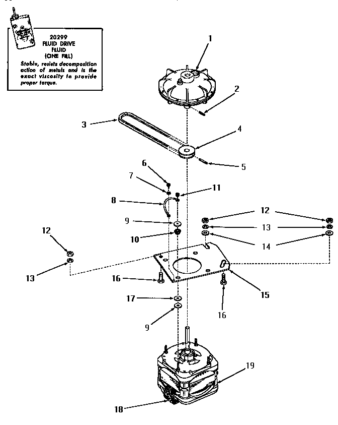 Speed Queen DA6201 motor and fluid drive diagram