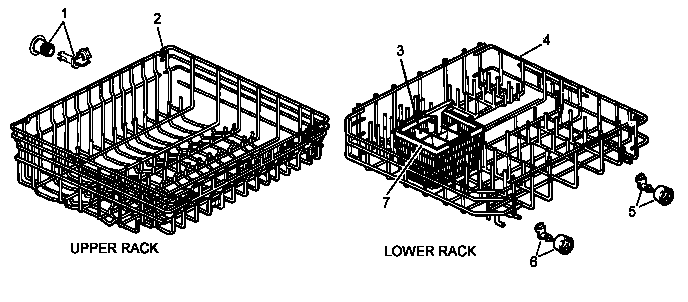 Caloric DCS550W/P1194801W upper/lower rack parts diagram