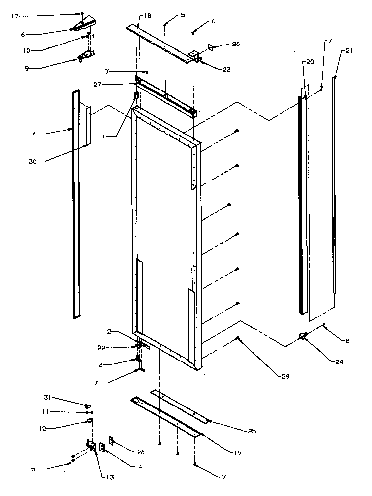 Amana SBI20QW-P1162905WW refrigerator door hinge & trim parts diagram