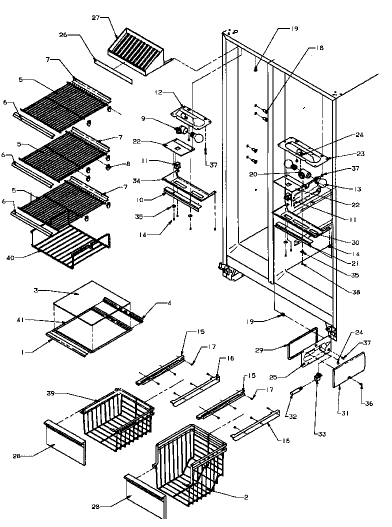 Amana SBI20QW-P1162905WW freezer shelving & refrigerator light (sbi20qe/p1162905we) (sbi20qw/p1162905ww) diagram