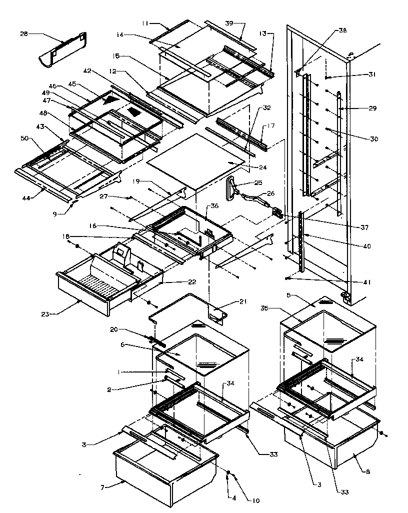 Amana SBI20QW-P1162905WW refrigerator shelving & drawers diagram