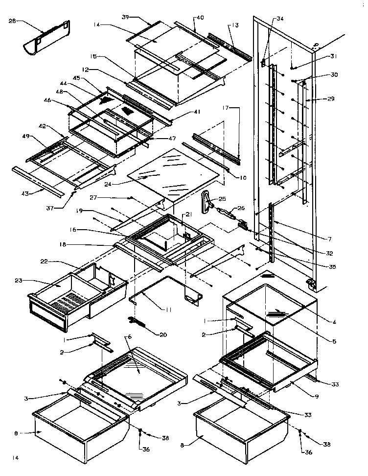 Amana SXDE27QE-P1162208WE refrigerator shelving and drawers diagram