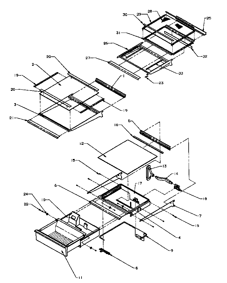 Amana SXD20Q2E-P1162508WE refrigerator shelving and drawers diagram