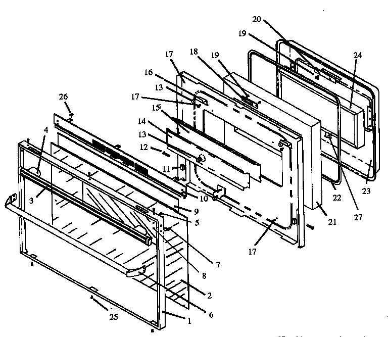 Caloric RSF3200W-P1141255N oven door assembly (rsf3300w/p1141256n) diagram