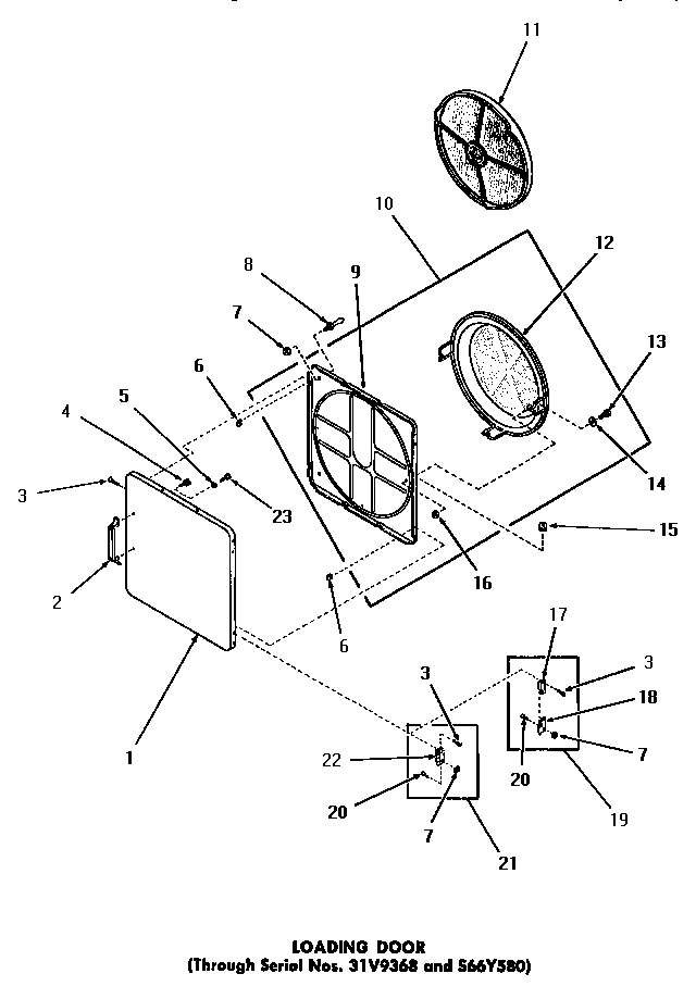 Speed Queen DG9031 loading door (through serial numbers 31v9368 and s66y580) diagram