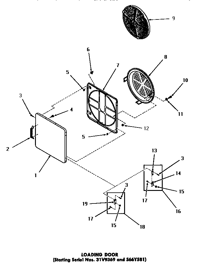 Speed Queen DG9031 loading door (starting serial numbers 31v9369 and s66y581) diagram