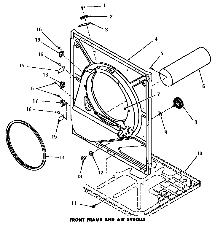 Speed Queen DG9031 front frame & air shroud diagram