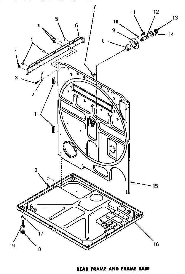 Speed Queen DG9031 rear frame & frame base diagram