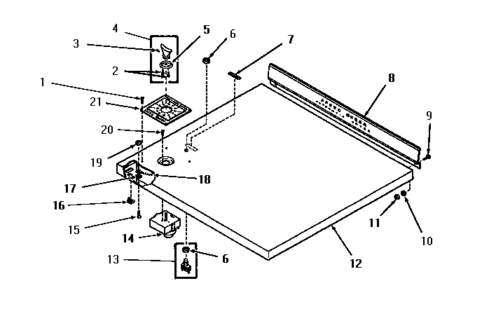 Speed Queen DE1021 cabinet top and control panel diagram