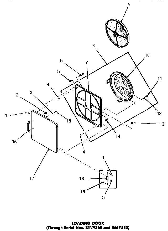 Speed Queen DE1021 loading door (through serial numbers 31v9368 and s66y580) diagram