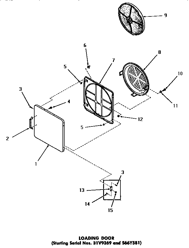 Speed Queen DE1021 loading door (starting serial numbers 31v9369 and s66y581) diagram