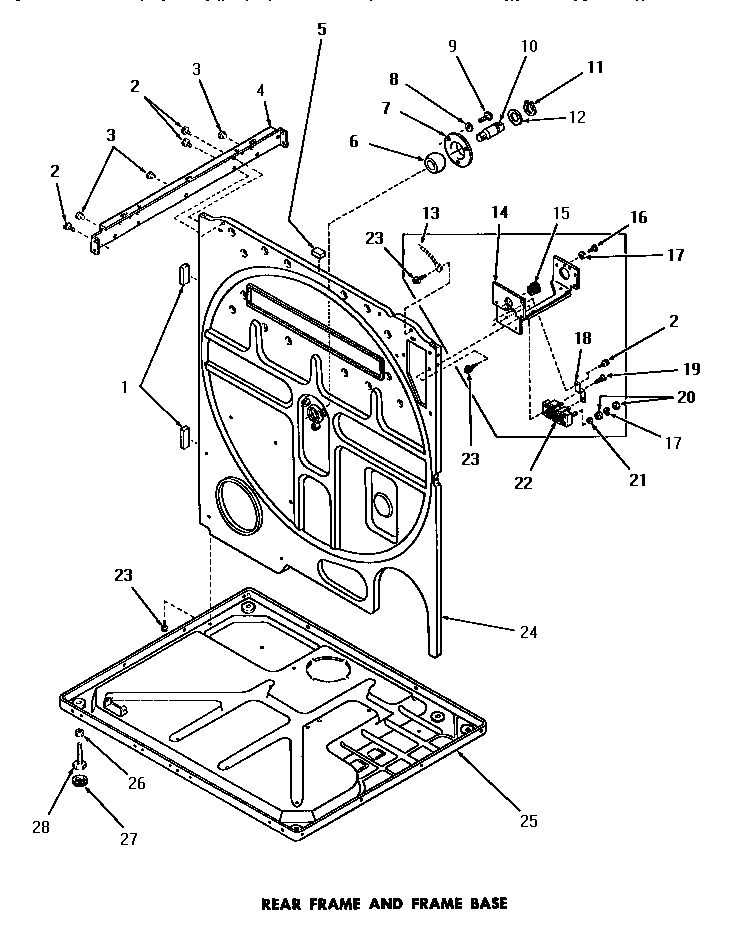 Speed Queen DE1021 rear frame and frame base diagram