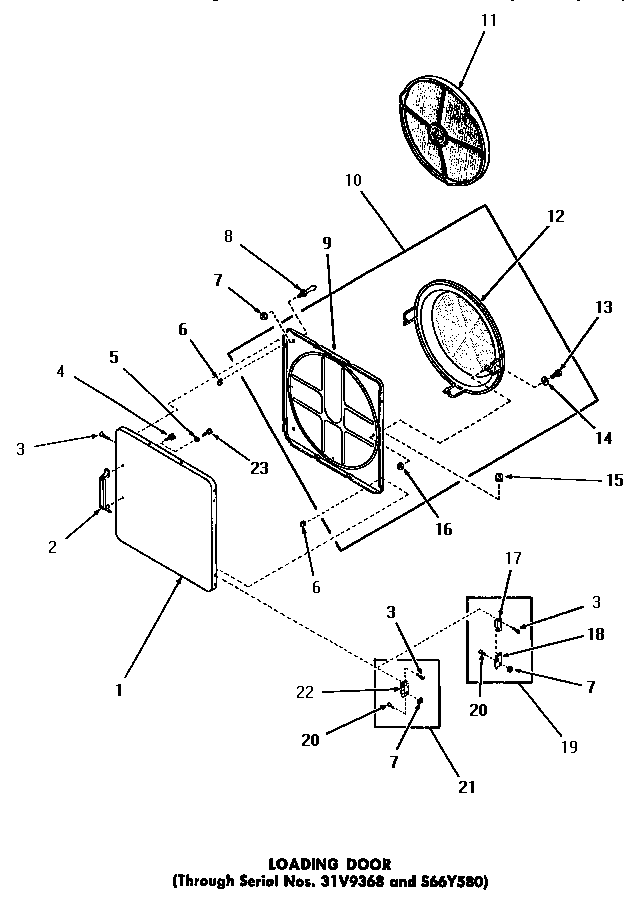 Speed Queen DG1030 loading door (through serial numbers 31v9368 and s66y580) diagram