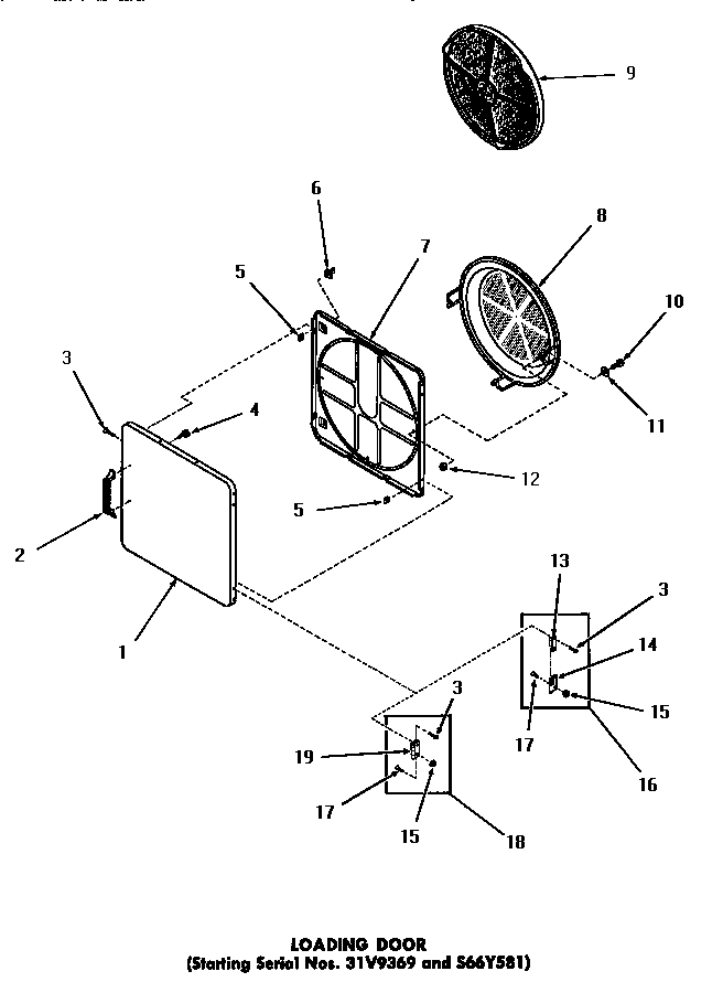 Speed Queen DG1030 loading door (starting serial numbers 31v9369 and s66y581) diagram
