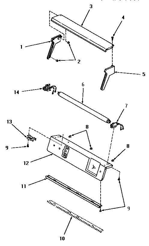 Speed Queen HG9260 control hood top, ends, panel support plate diagram