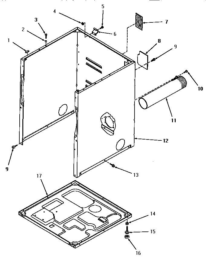 Speed Queen HG9260 cabinet, exhaust duct & base diagram