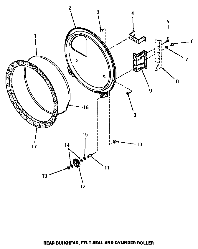 Speed Queen HE9250 rear bulkhead, felt seal & cylinder roller diagram