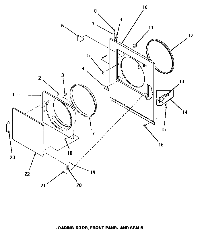 Speed Queen HE7003 loading door, front panel & seals diagram