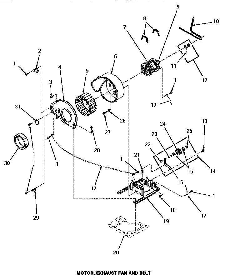 Speed Queen HE7003 motor, exhaust fan & belt diagram
