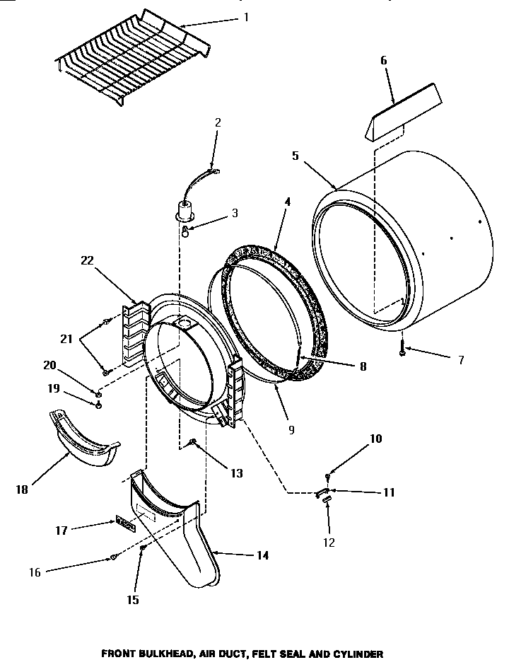 Speed Queen HE7003 front bulkhead, air duct, felt seal & cylinder diagram