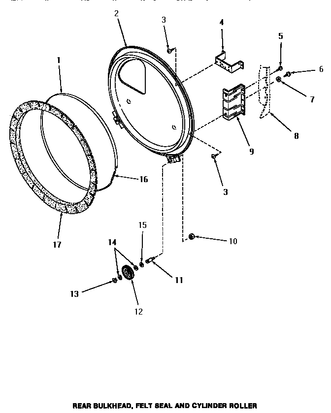 Speed Queen HE7003 rear bulkhead, felt seal & cylinder roller diagram