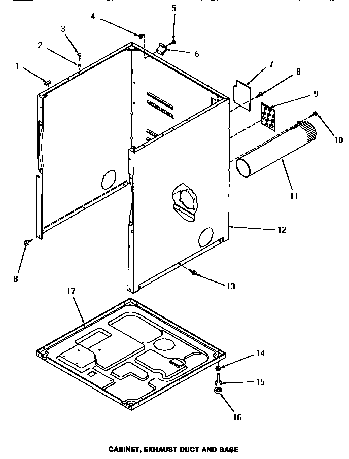 Speed Queen HE7003 cabinet, exhaust duct & base diagram