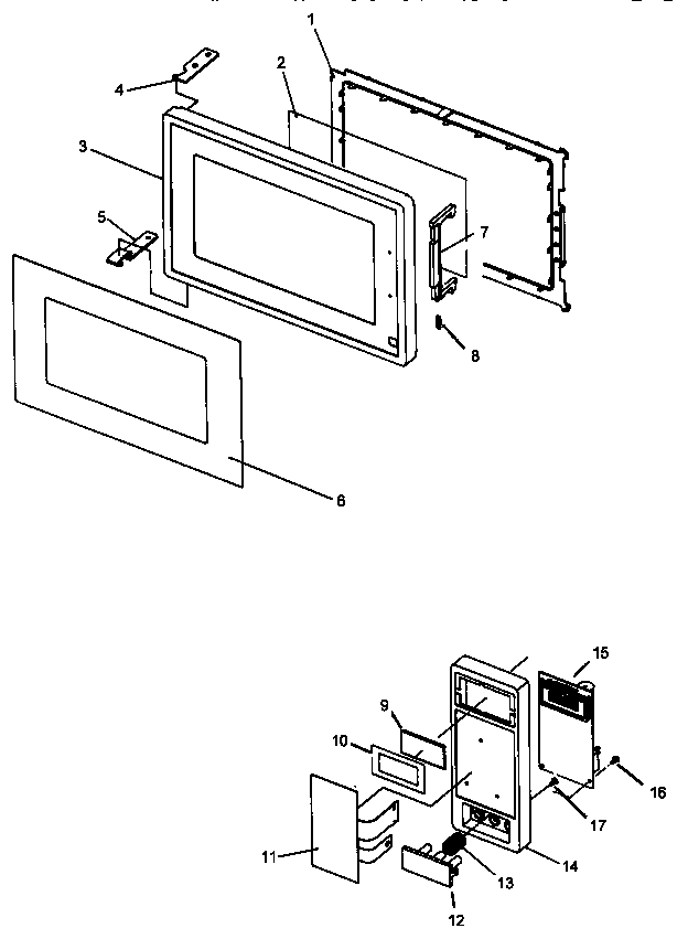 Amana M85T-P1154502M door and control panel assembly diagram