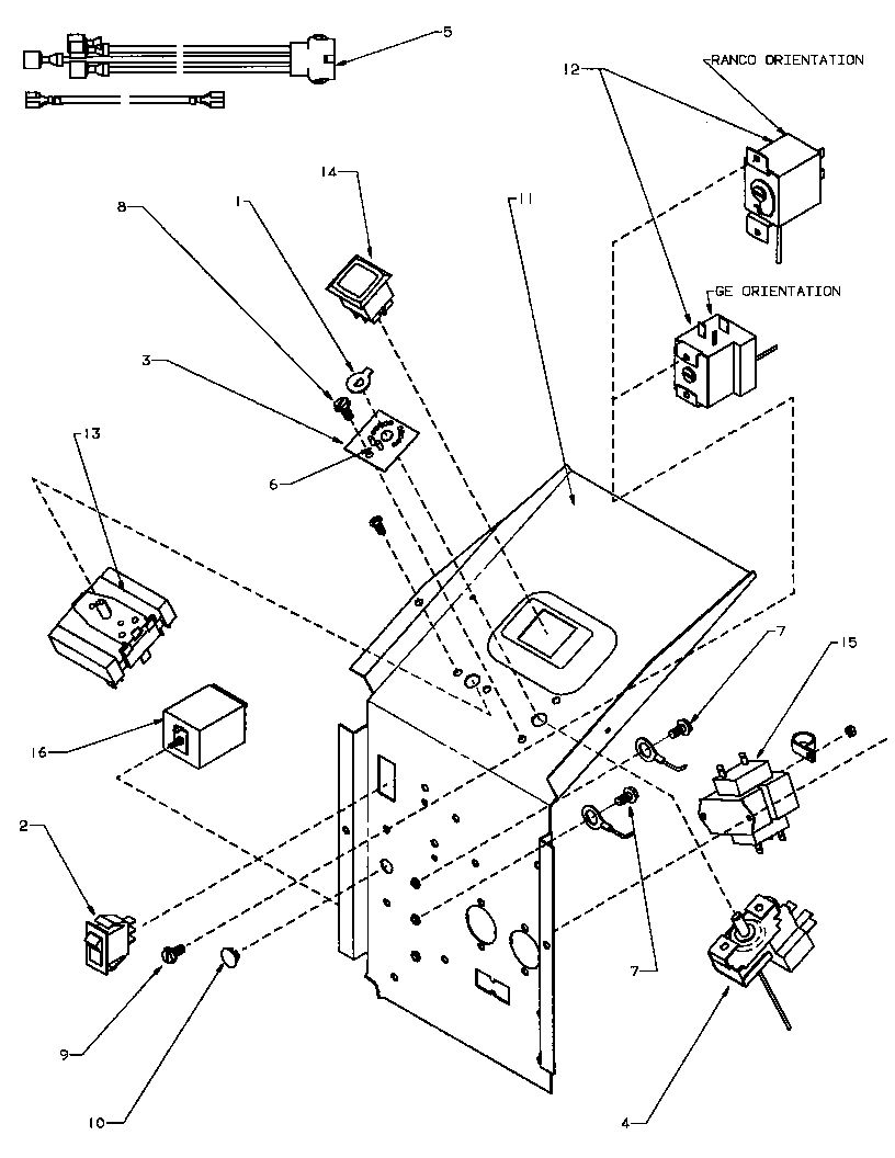 Amana PTC07335J/P1169103R electrical controls and related parts diagram