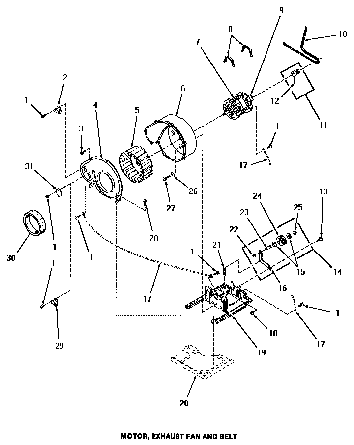 Speed Queen HG6660 motor, exhaust fan & belt diagram