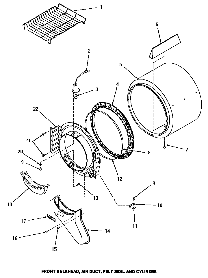 Speed Queen HG6660 front bulkhead, air duct, felt seal & cylinder diagram
