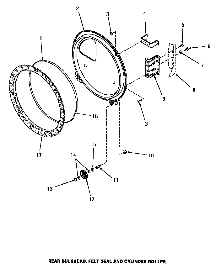 Speed Queen HG6660 rear bulkhead, felt seal & cylinder roller diagram