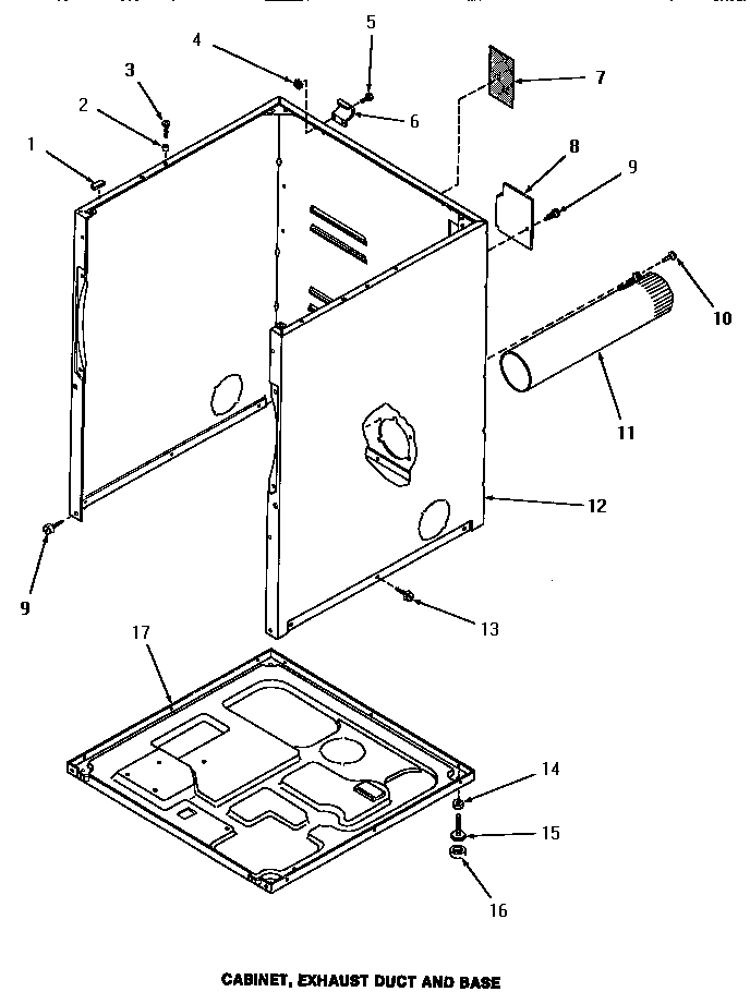 Speed Queen HG6660 cabinet, exhaust duct & base diagram