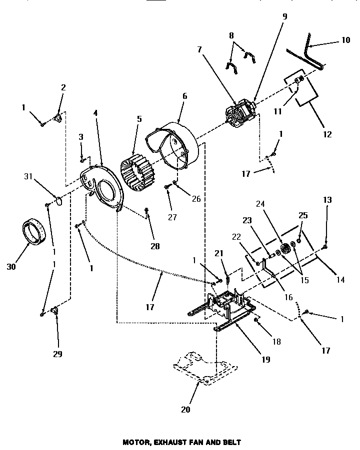 Speed Queen HE4330 motor, exhaust fan & belt diagram