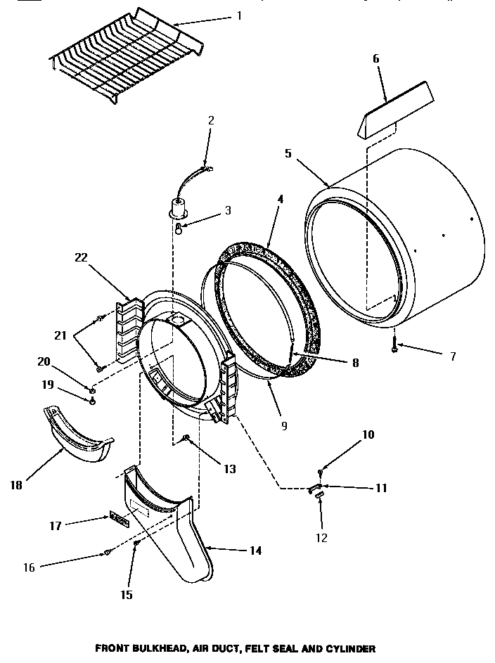 Speed Queen HE4330 front bulkhead, air duct, felt seal & cylinder diagram