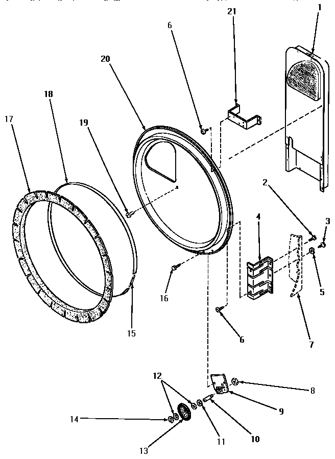Speed Queen KG6539 rear bulkhead, felt seal & cylinder roller diagram
