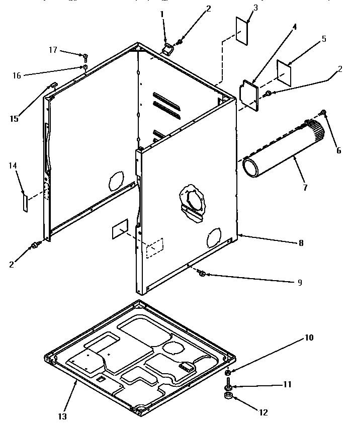 Speed Queen KG6539 cabinet, exhaust duct & base diagram