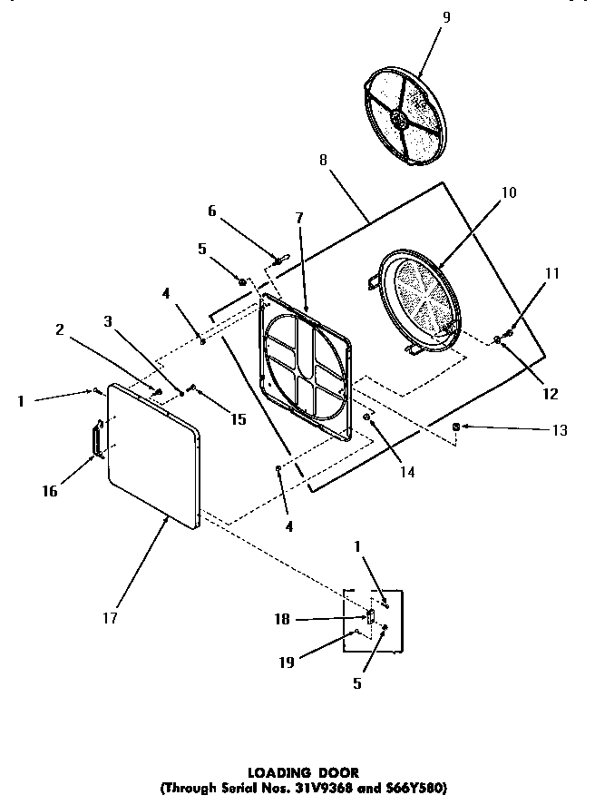 Speed Queen DE6230 loading door (through serial numbers 31v9368 and s66y580) diagram