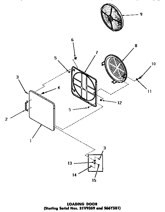 Speed Queen DE6230 loading door (starting serial numbers 31v9369 and s66y581) diagram