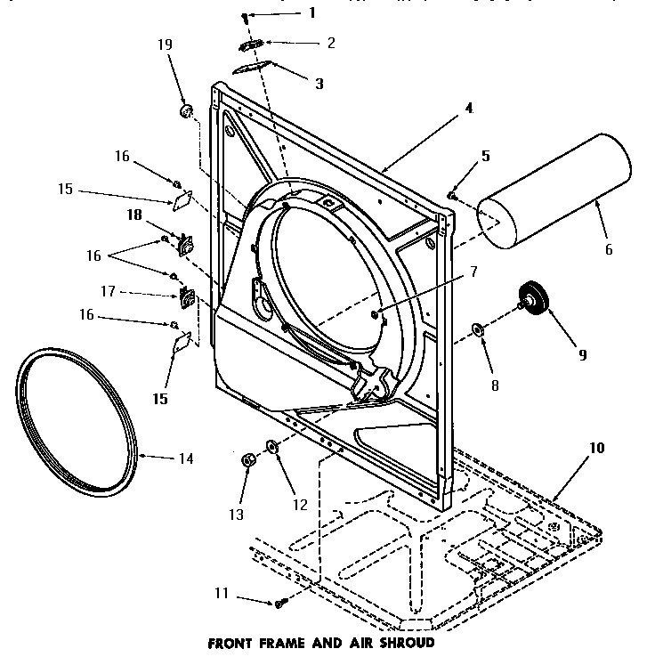 Speed Queen DE6230 front frame & air shroud diagram