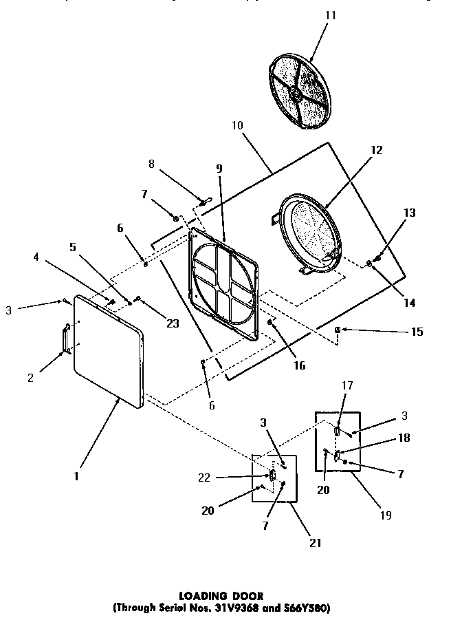 Speed Queen DG3280 loading door (through serial numbers 31v9368 and s66y580) diagram