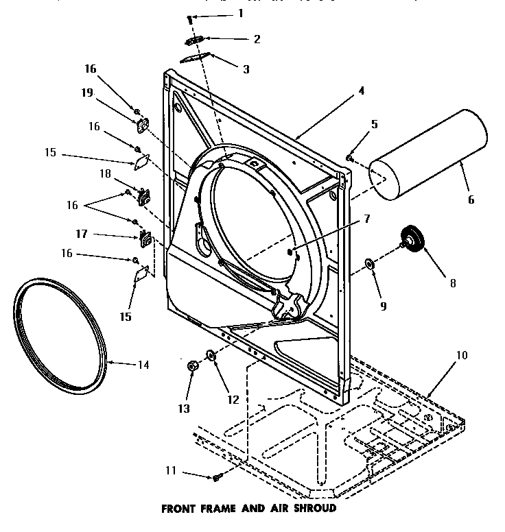 Speed Queen DG3280 front frame & air shroud diagram