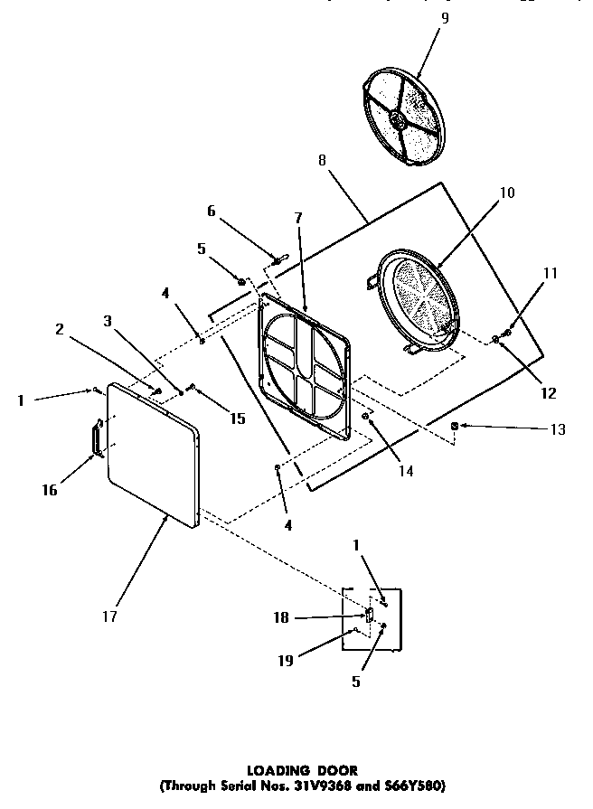 Speed Queen DE3791 loading door (through serial numbers 31v9368 and s66y580) diagram