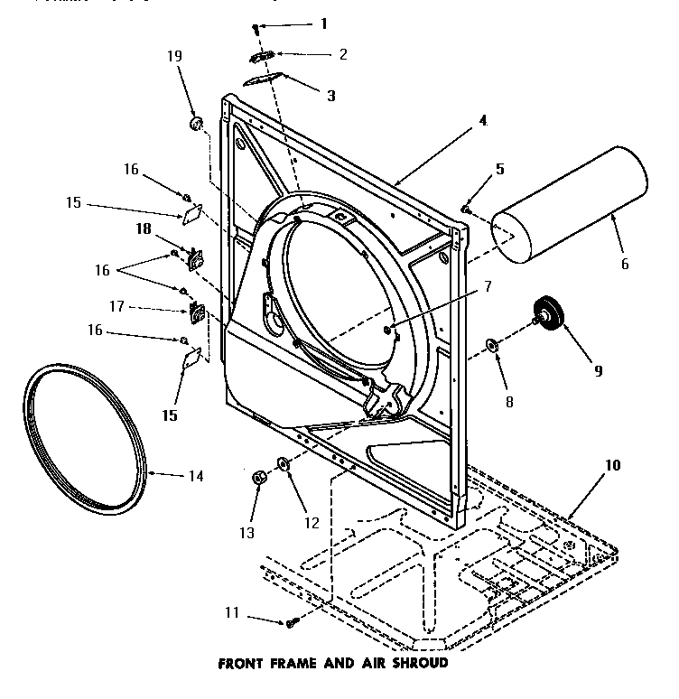 Speed Queen DE3791 front frame & air shroud diagram